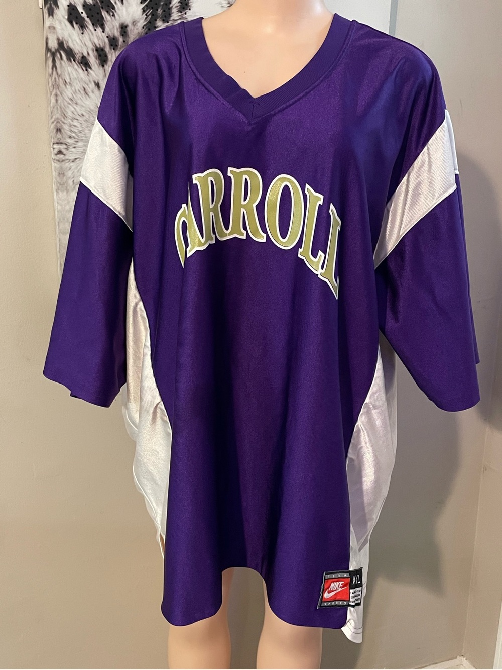 Vintage Nike Purple Jersey Shirt Carroll made USA logo athletic football XXL